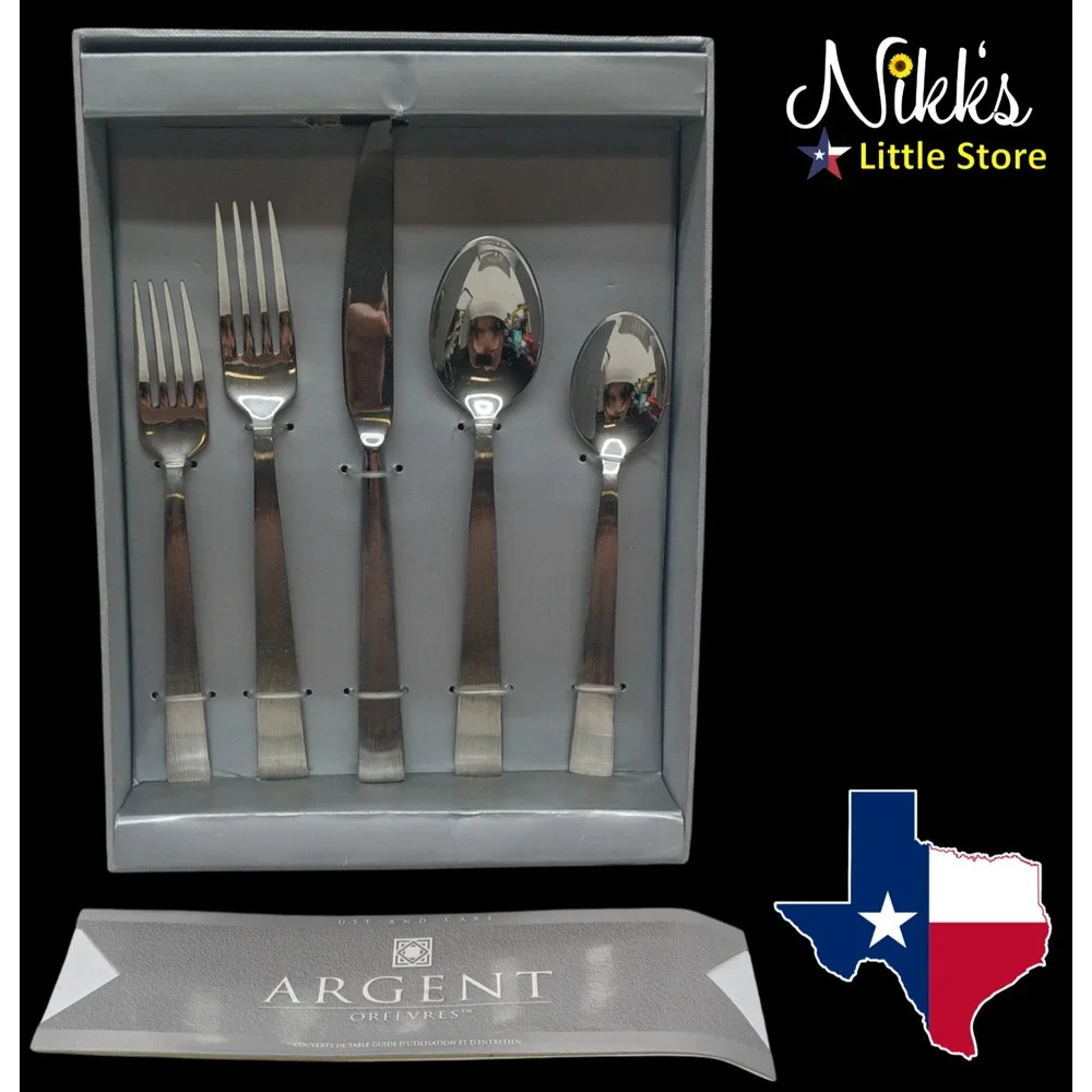 NIB BROCADE Argent Orfevres Villandry Mirror Stainless Steel 20pc. Flatware‎ Set